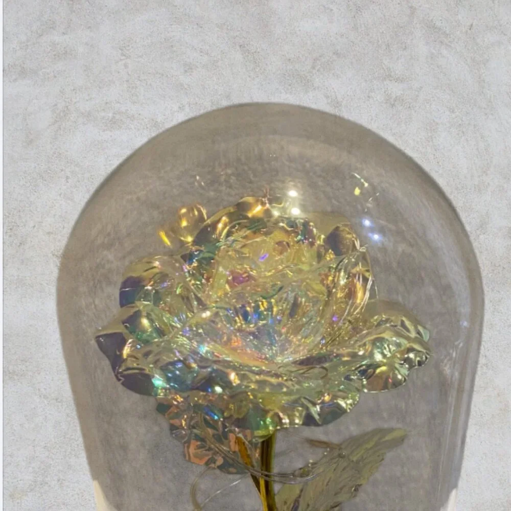LOVE FOREVER LED ROSE -- Metallic Rose Inside Glass Dome, Lighted, LED, Like New